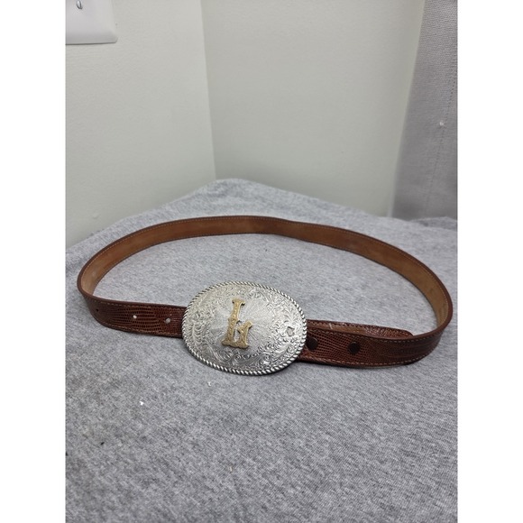 Vintage Crumrine El Arturo Initial L Buckle Lizard Leather Belt Women\'s Sz 32 main image 10